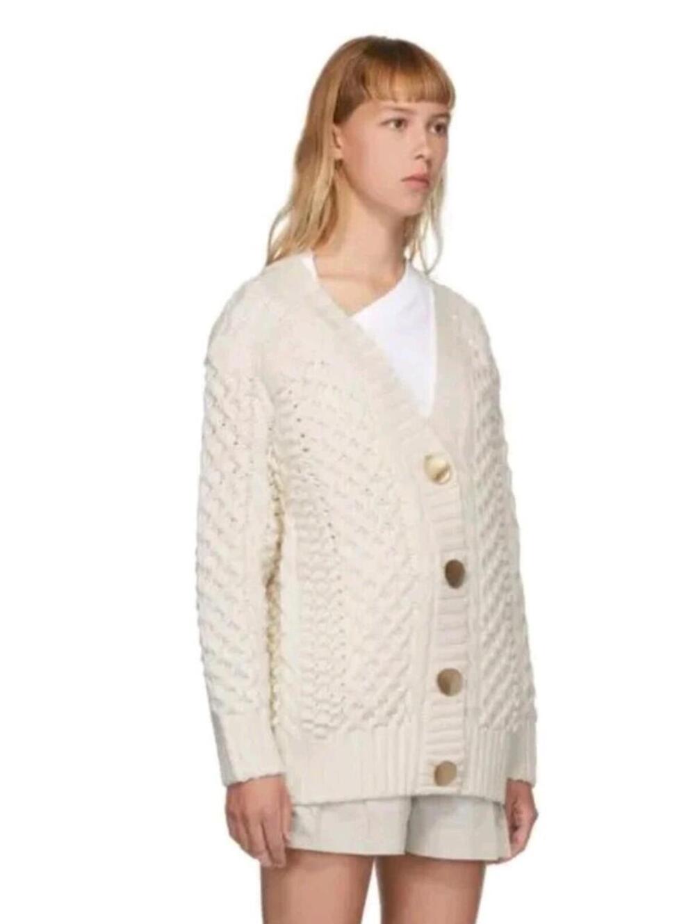 NWOT 3.1 Phillip Lim Cable Knit Cardigan In An110 Antwh Shank Buttons MSRP $560